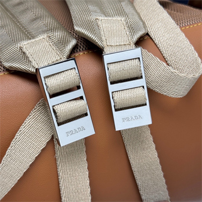 Pra*a re-nylon and leather backpack cork beige 2vz135