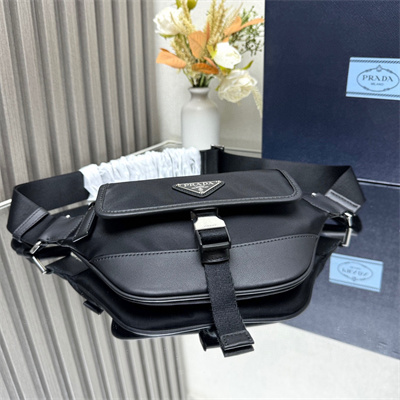 Pra*a re-nylon and leather shoulder bag black 2vh176