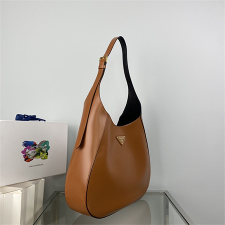 Pra*a large leather shoulder bag with topstitching brown 1bc181