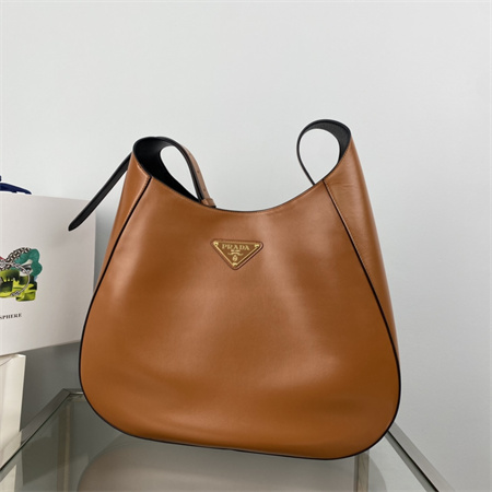 Pra*a large leather shoulder bag with topstitching brown 1bc181