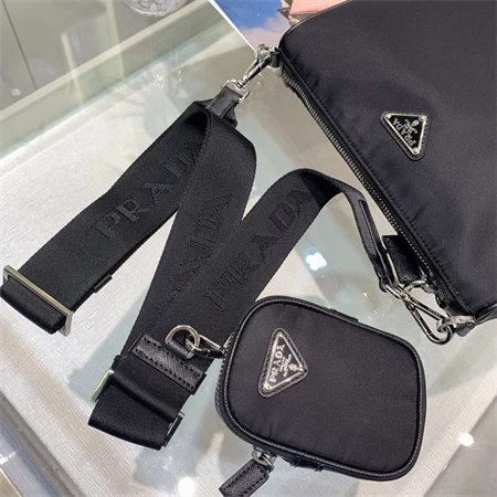 Pra*a re-nylon and saffiano leather shoulder bag black 2vh113