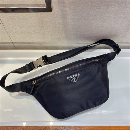 Pra*a re-nylon and saffiano leather belt bag black 2vl033
