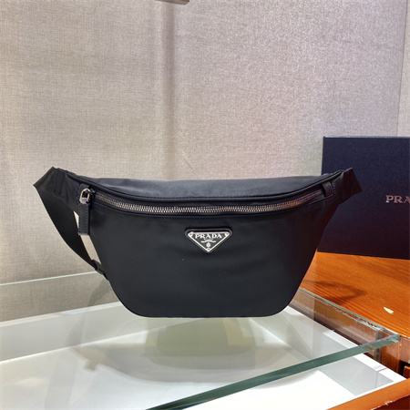 Pra*a re-nylon and saffiano leather belt bag black 2vl033