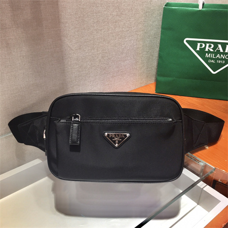 Pra*a re-nylon and saffiano leather belt bag black 2vl977