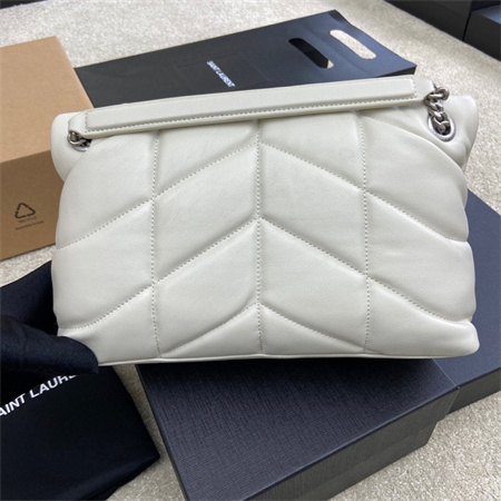 Y.S.L PUFFER MEDIUM In Nappa Lambskin Silver Tone Metal White Color