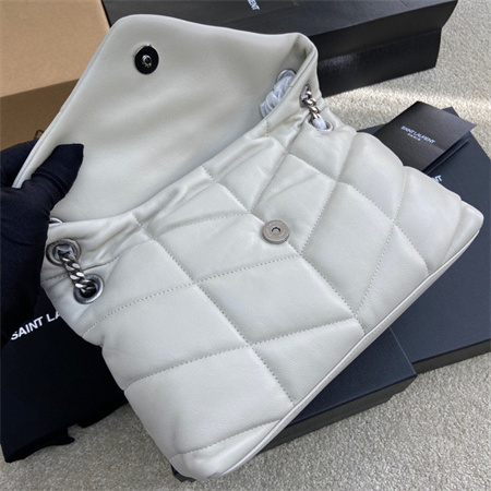 Y.S.L PUFFER MEDIUM In Nappa Lambskin Silver Tone Metal White Color