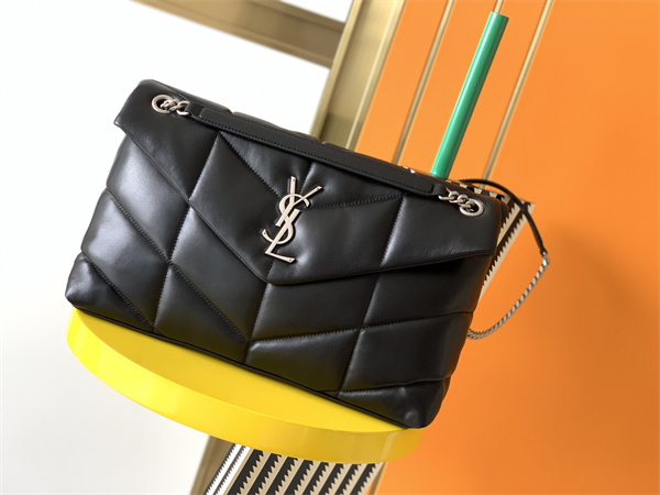 Y.S.L PUFFER MEDIUM In Nappa Lambskin Silver Tone Metal Black Color