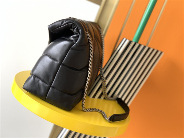 Y.S.L PUFFER MEDIUM In Nappa Lambskin Silver Tone Metal Black Color