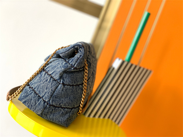 Y.S.L PUFFER MEDIUM In Black Denim Fabric Gold Tone Metal