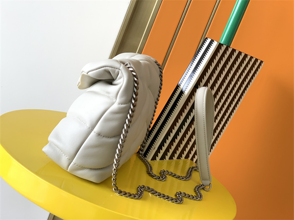 Y.S.L TOY PUFFER In Nappa Lambskin Silver Tone Metal White Color