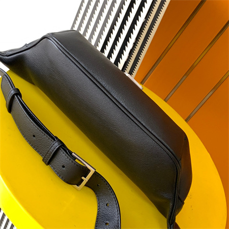 Y.S.L MONOGRAM BELT BAG IN Black Leather Silver Tone Hardware