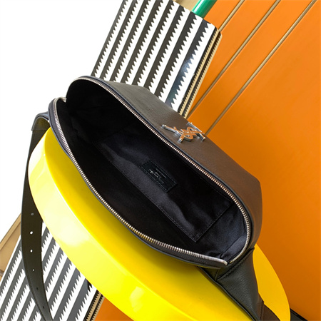 Y.S.L MONOGRAM BELT BAG IN Black Leather Silver Tone Hardware