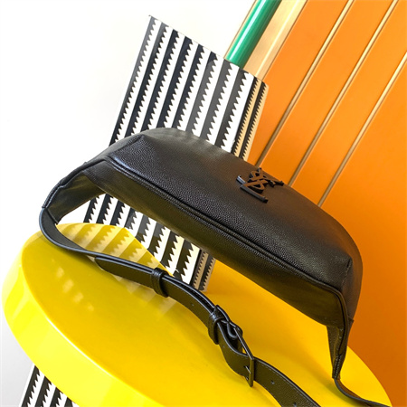 Y.S.L MONOGRAM BELT BAG IN Black Leather Black Tone Hardware