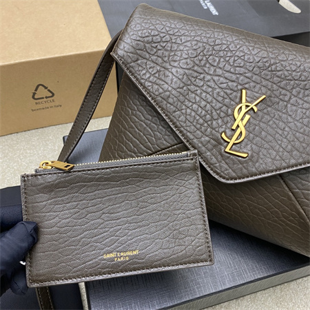 Y.S.L CASSANDRE Envelope Messenger In Grained Lambskin Light Musk