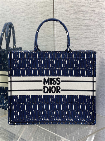 cd miss D*or large book tote allover emb navy blue