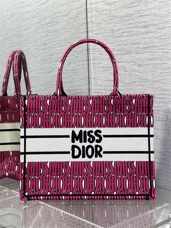 cd miss D*or medium book tote allover emb fuchsia