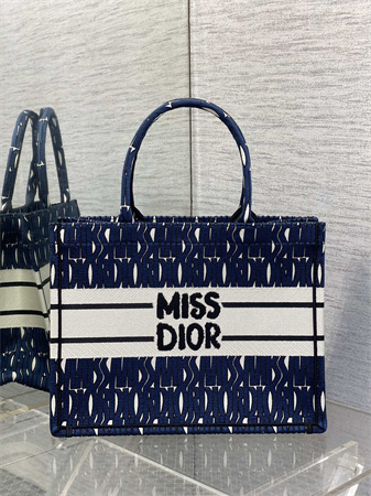 cd miss D*or medium book tote allover emb navy blue
