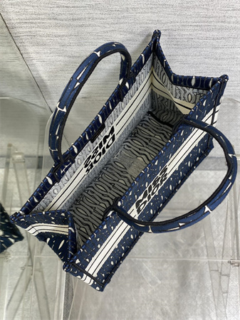 cd miss D*or medium book tote allover emb navy blue