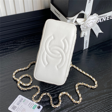 Ch*el trendy cc vanity case lambskin gold tone metal white ap1472