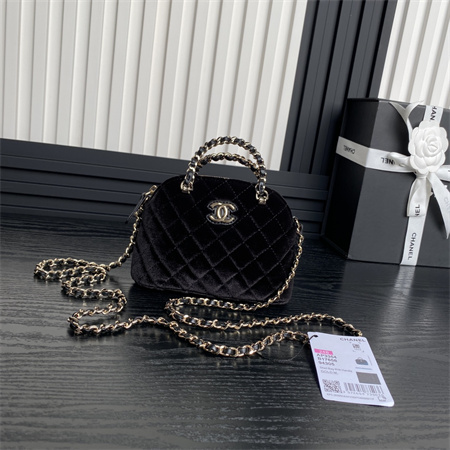 Ch*el clutch with chain woolen fabric gold tone metal black ap3354