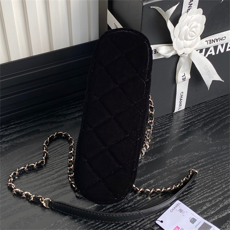 Ch*el small tote woolen fabric gold tone metal black as5130