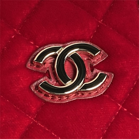 Ch*el small tote woolen fabric gold tone metal red as5130