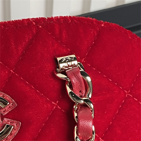 Ch*el small tote woolen fabric gold tone metal red as5130