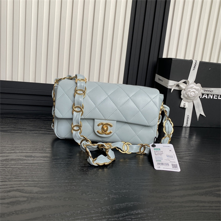 Ch*el flap bag lambskin gold tone metal blue as5176