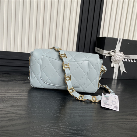 Ch*el flap bag lambskin gold tone metal blue as5176