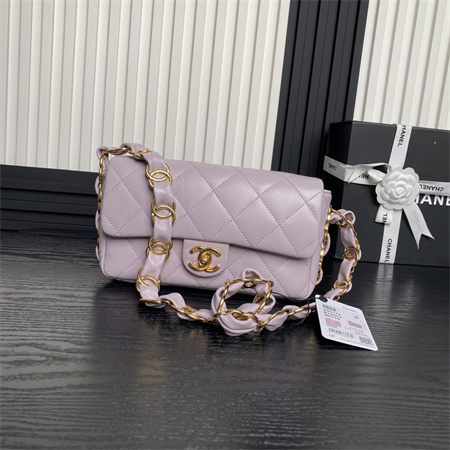 Ch*el flap bag lambskin gold tone metal purple as5176
