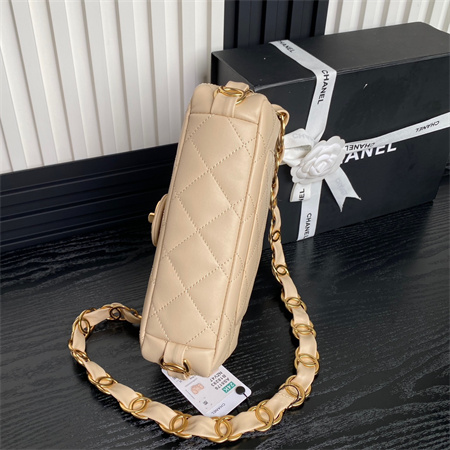 Ch*el flap bag lambskin gold tone metal beige as5176