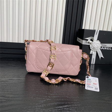 Ch*el flap bag lambskin gold tone metal pink as5176