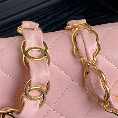 Ch*el flap bag lambskin gold tone metal pink as5176