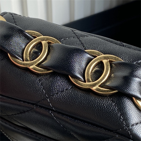 Ch*el flap bag lambskin gold tone metal black as5176