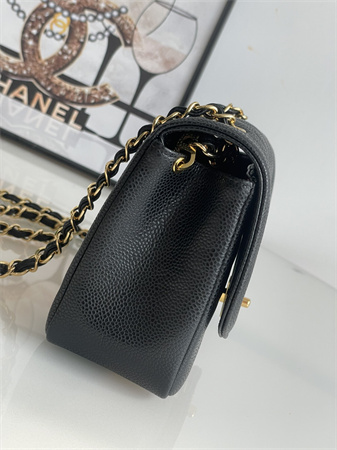 Ch*el vintage flap bag grained calfskin gold tone metal black a2221