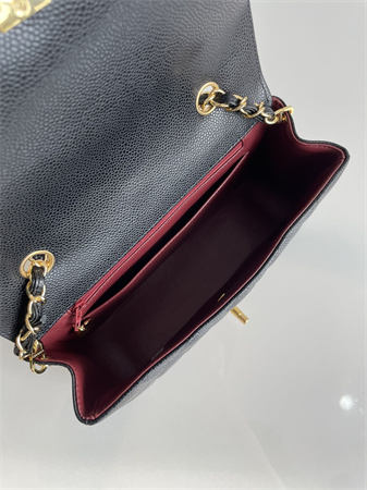 Ch*el vintage flap bag grained calfskin gold tone metal black a2221