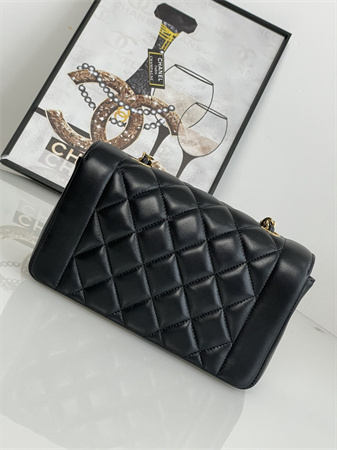 Ch*el vintage flap bag lambskin gold tone metal black a2221