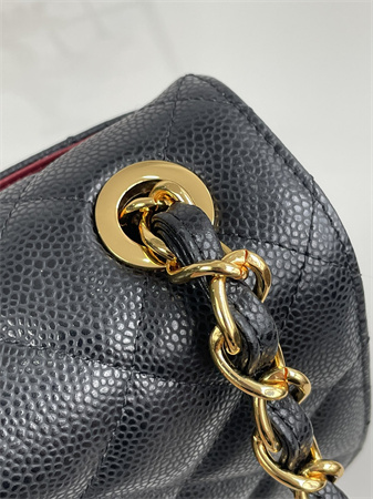 Ch*el vintage classic flap bag grained calfskin gold tone metal black a2218