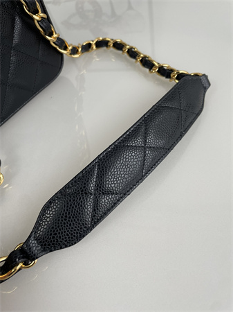 Ch*el vintage classic flap bag grained calfskin gold tone metal black a2218