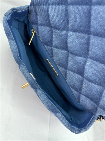 Ch*el 19 bag denim fabric gold tone as1160