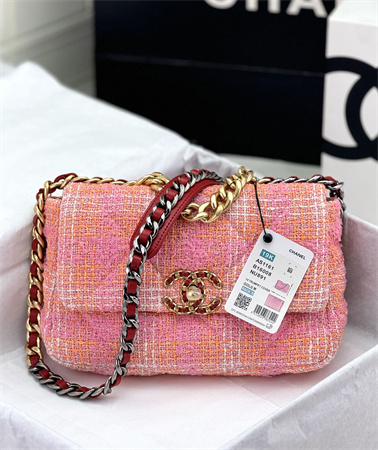 Ch*el 19 bag tweed gold tone pink as1160