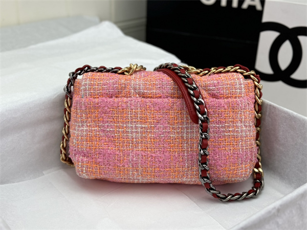 Ch*el 19 bag tweed gold tone pink as1160