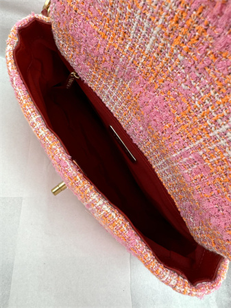 Ch*el 19 bag tweed gold tone pink as1160