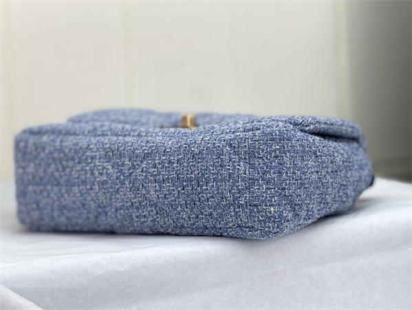 Ch*el 19 bag tweed gold tone blue as1160