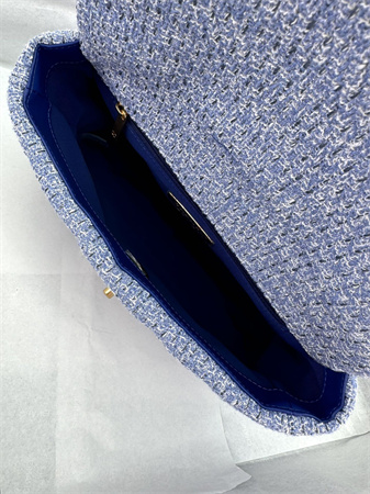Ch*el 19 bag tweed gold tone blue as1160