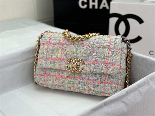 Ch*el 19 bag tweed gold tone multicolor as1160