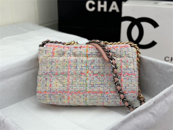 Ch*el 19 bag tweed gold tone multicolor as1160