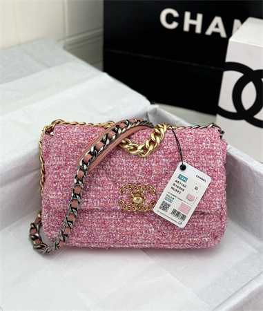 Ch*el 19 bag tweed gold tone pink as1160