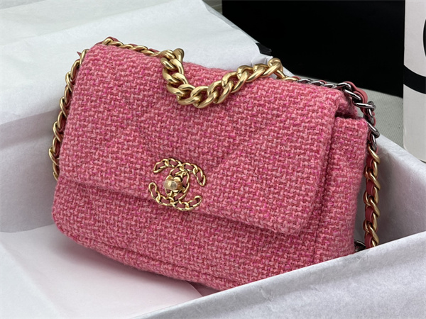 Ch*el 19 bag tweed gold tone pink as1160