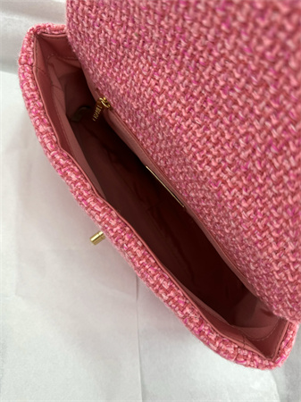 Ch*el 19 bag tweed gold tone pink as1160